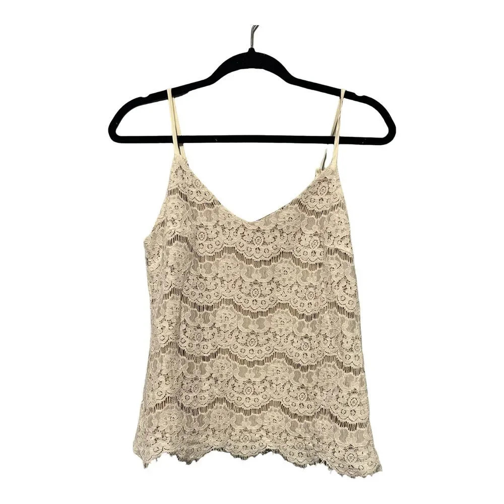 Love Fire Lace Lined Tank Dressy Casual Layering White Tan Y2K Size small